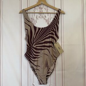 NWT SKIMS X Roberto Cavalli Scoop Neck One Piece Zebra Print Size Large